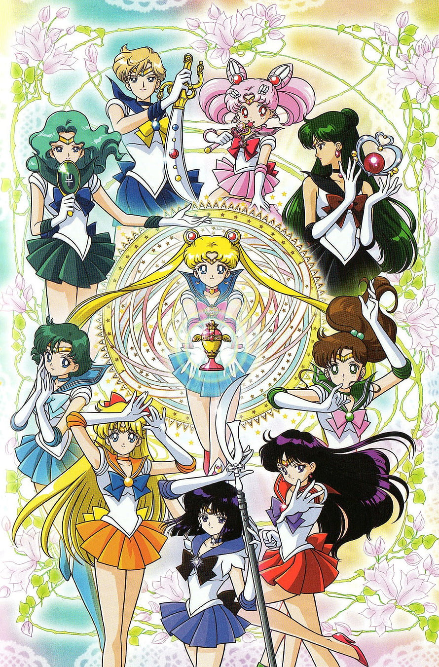 Sailor Moon and the Inner Senshi in a Magical Circle with Chibiusa HD phone wallpaper