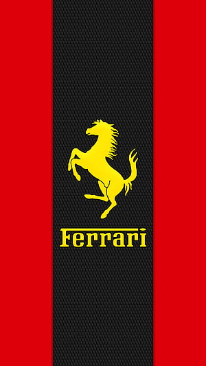 Ferrari Prancing Horse Logo on Black Carbon Fiber with Red Side Panels HD phone wallpaper