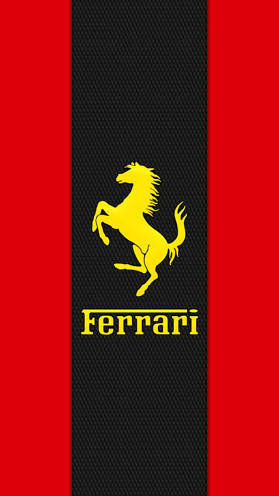 Ferrari Prancing Horse Logo on Black Carbon Fiber with Red Side Panels HD phone wallpaper