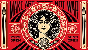 Shepard Fairey Obey Art Poster Featuring Woman With Roses And Peace Symbols HD wallpaper