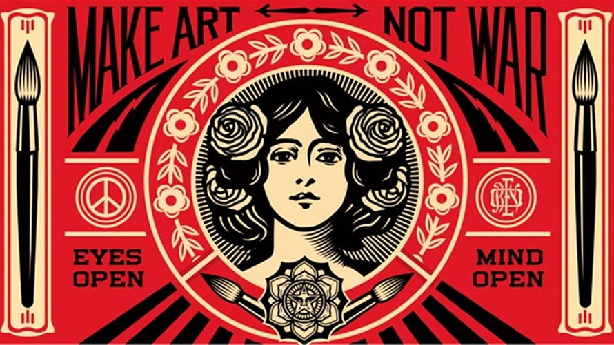 Shepard Fairey Obey Art Poster Featuring Woman With Roses And Peace Symbols HD wallpaper