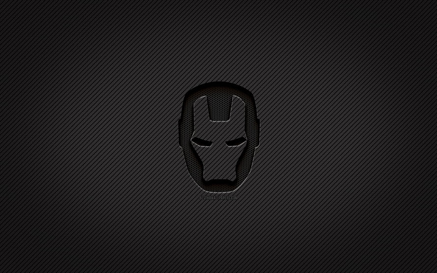 Iron Man Carbon Fiber Mask Logo on Dark Textured Background HD wallpaper