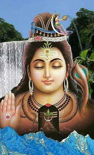 Bhole Nath Divine Portrait With Serpents And Waterfall HD phone wallpaper