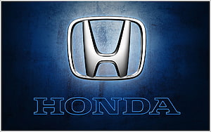 Honda Emblem on Textured Blue Background with Neon Outlined Brand Name HD wallpaper