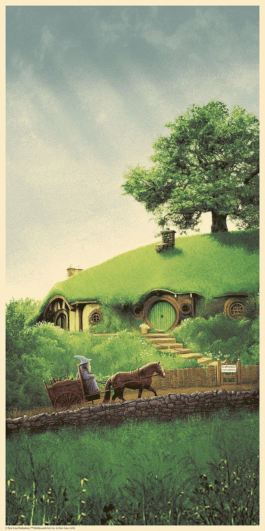 Bag End Hobbiton Scene from The Lord of the Rings with Gandalf and Pony Cart HD phone wallpaper