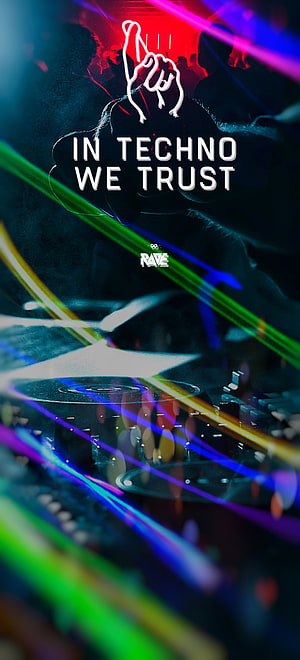 Neon-lit DJ booth with glowing turntables and laser beams in a dark rave setting HD phone wallpaper