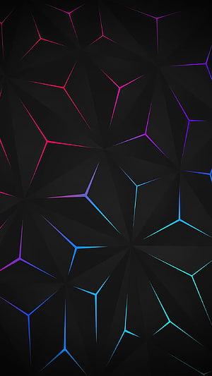 Dark Geometric Low Poly Pattern with Neon Cyan and Magenta Gradient Lines HD phone wallpaper