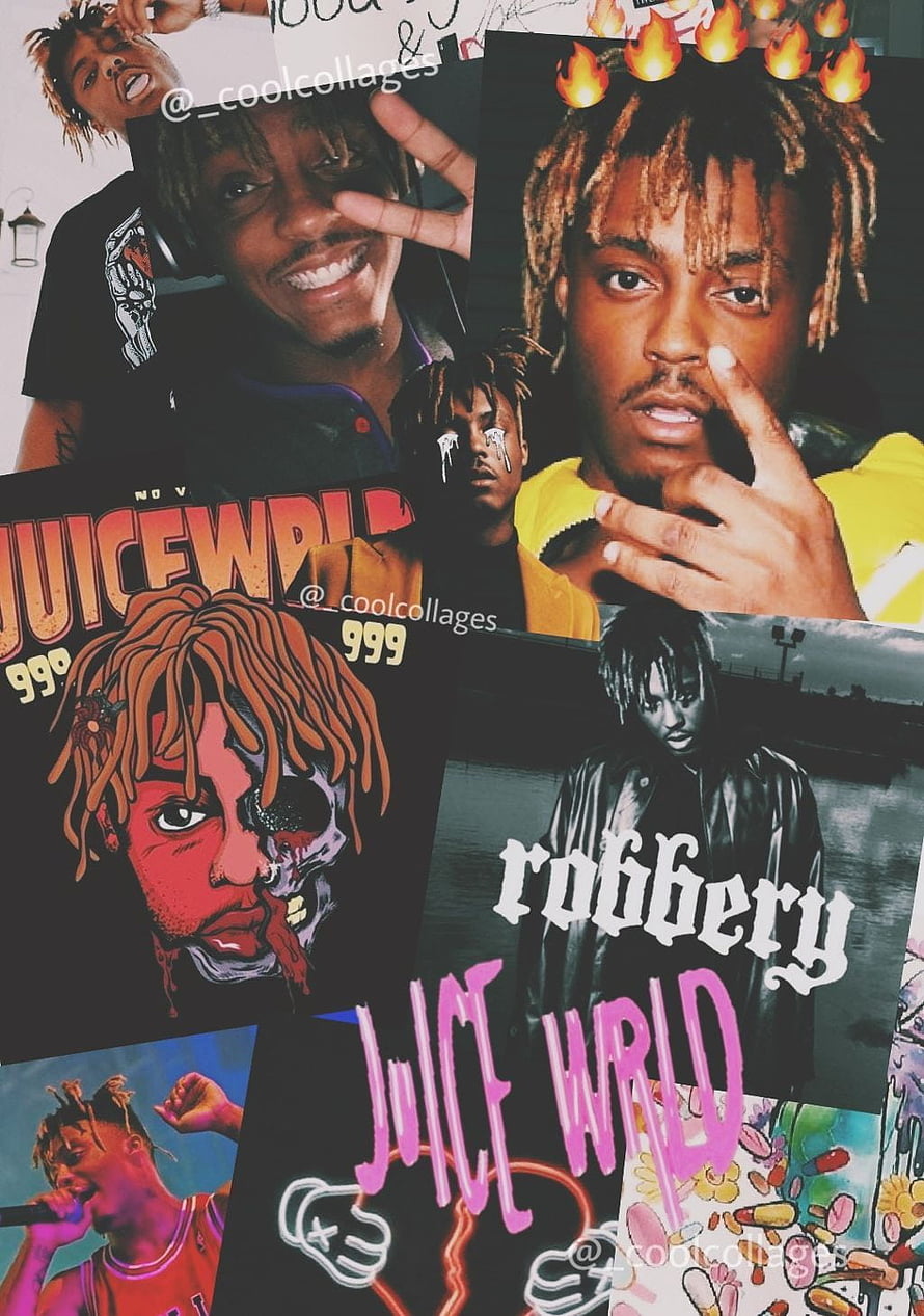 Juice Wrld Collage Featuring Robbery Album Art and Stylized Portraits HD phone wallpaper