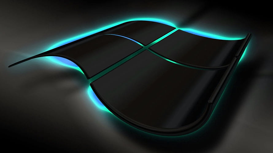 Glowing Windows 10 Logo on Dark Background with Neon Cyan and Blue Accents HD wallpaper
