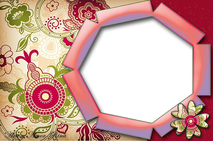 Vintage Floral Frame with Octagonal Center and Ornate Paisley Patterns HD wallpaper