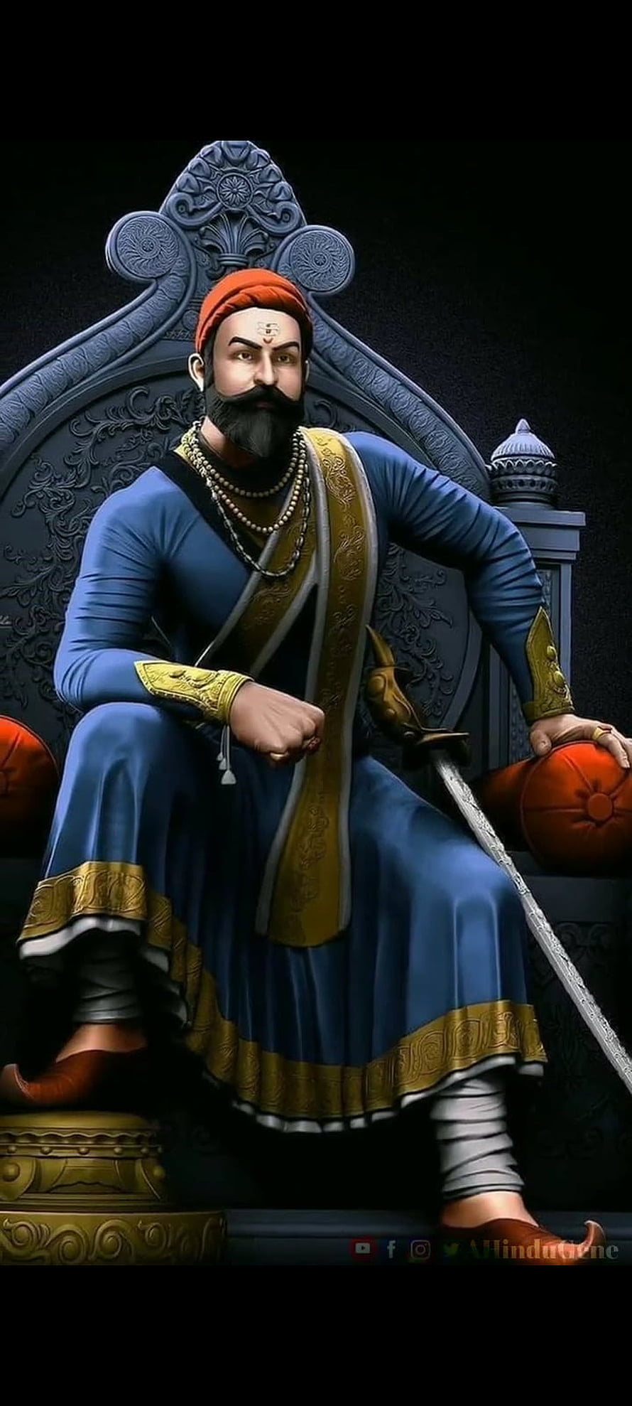 Chhatrapati Shivaji Maharaj Seated on Royal Throne with Sword and Traditional Attire HD phone wallpaper