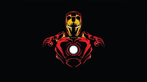 Minimalist Iron Man Vector Illustration with Glowing Arc Reactor on Black Background HD wallpaper
