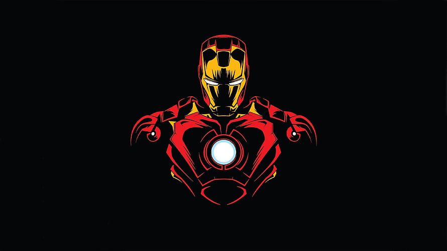 Minimalist Iron Man Vector Illustration with Glowing Arc Reactor on Black Background HD wallpaper
