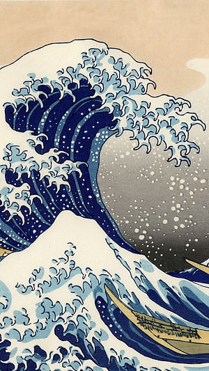 The Great Wave off Kanagawa Japanese Ukiyo-e Woodblock Print Artwork HD phone wallpaper