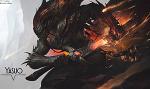 Yasuo Nightbringer Dark Fantasy Warrior Wielding Glowing Blade in Dramatic Digital Art HD wallpaper