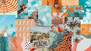 Vibrant Tropical Summer Collage with Hawaii License Plate and Retro Patterns HD wallpaper