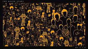 The Never Story by J.I.D: Stylized Crowd Illustration in Black and Gold HD wallpaper