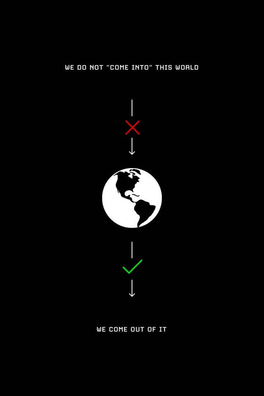 Minimalist Earth Infographic with Philosophical Quote on Black Background HD phone wallpaper