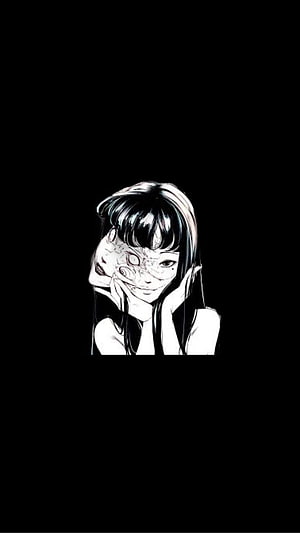 Edgy Black and White Anime Girl Holding a Mask Against Dark Background HD phone wallpaper