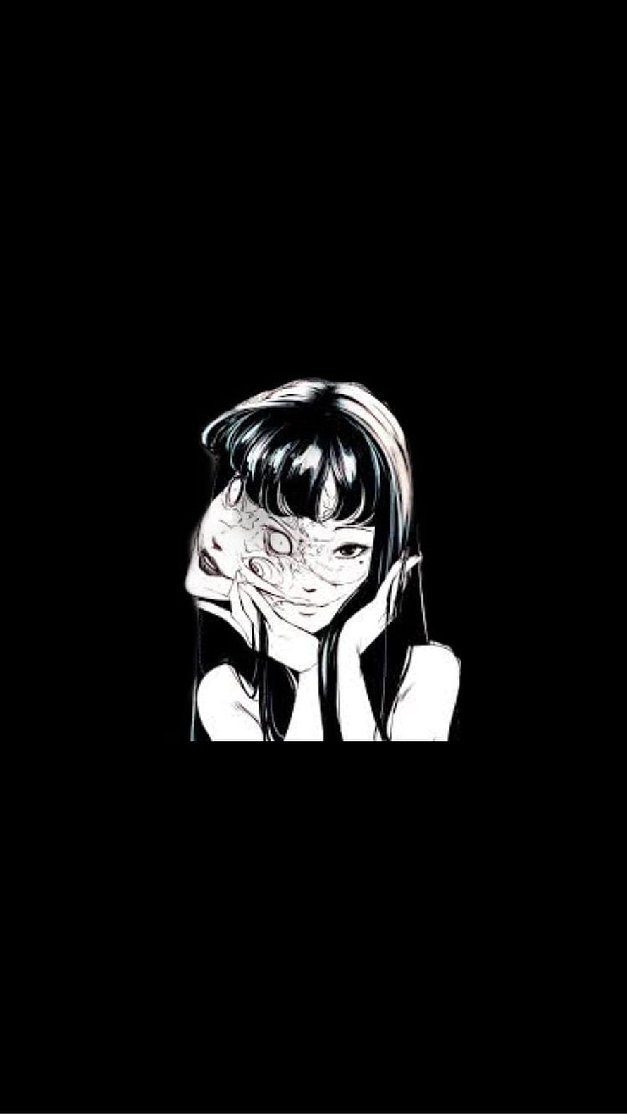 Edgy Black and White Anime Girl Holding a Mask Against Dark Background HD phone wallpaper