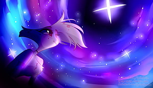 Angel Dust from Hazbin Hotel Gazing at a Star in a Cosmic Purple Nebula HD wallpaper