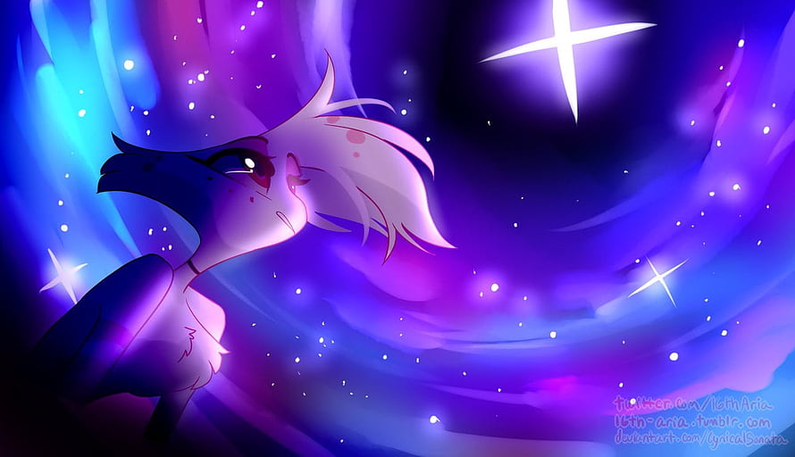 Angel Dust from Hazbin Hotel Gazing at a Star in a Cosmic Purple Nebula HD wallpaper