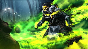 Apex Legends Caustic Character Art with Toxic Gas Clouds and Tactical Gear HD wallpaper
