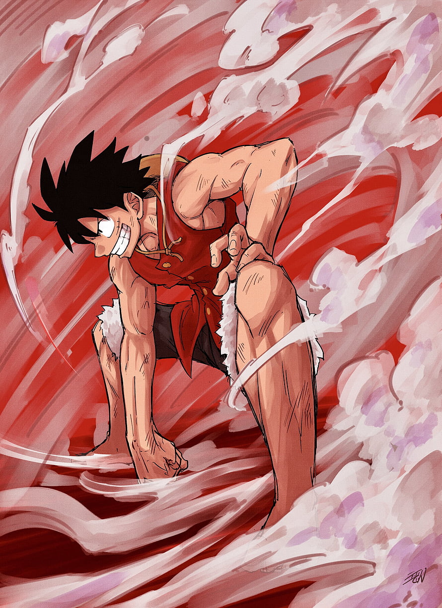 Luffy Gear Second Action Pose in One Piece Anime Illustration HD phone wallpaper