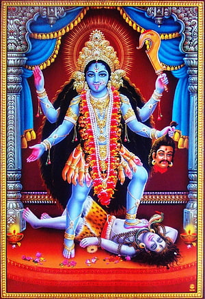 Maa Kali Hindu Goddess Artwork with Blue Skin and Golden Crown HD phone wallpaper