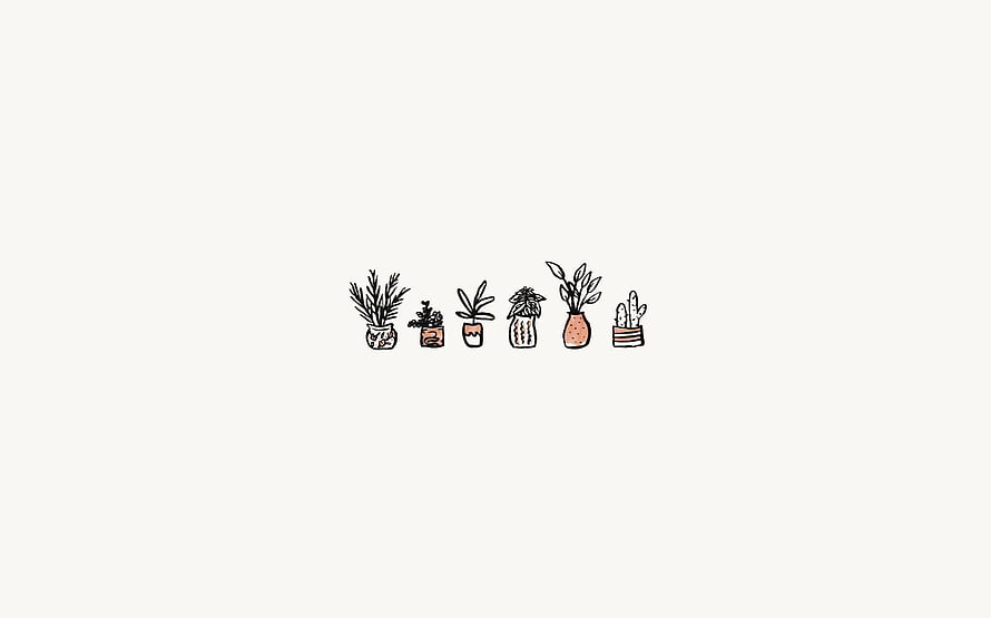 Minimalist Hand-Drawn Potted Plants and Succulents on Cream Background HD wallpaper