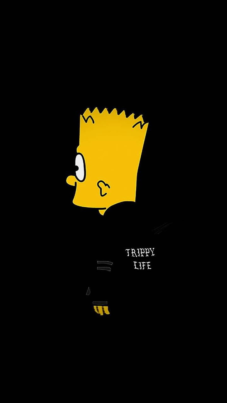 Bart Simpson in Shadowy Black Hoodie with Trippy Life Text on Dark Background HD phone wallpaper