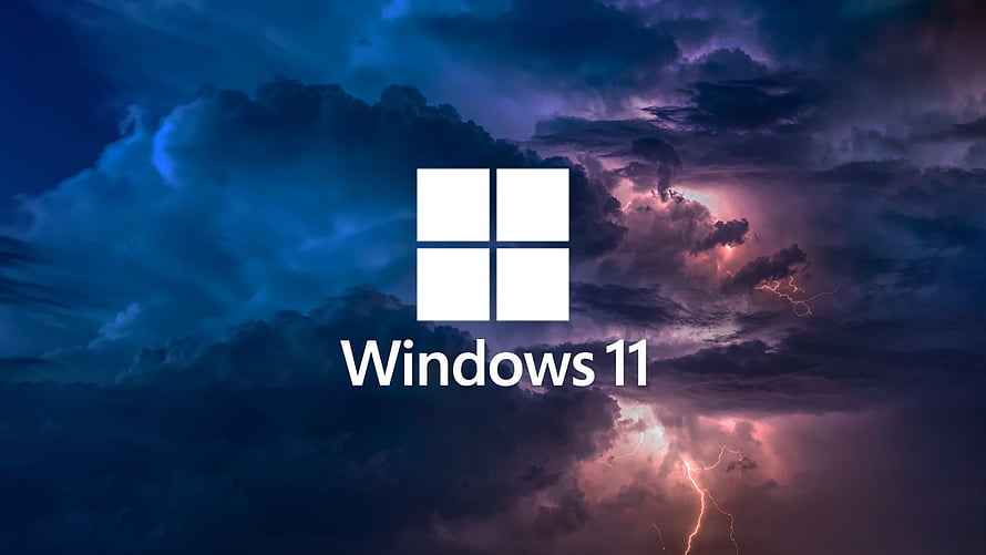 Windows 11 Dark Storm Clouds with Lightning and Blue Purple Sky HD wallpaper