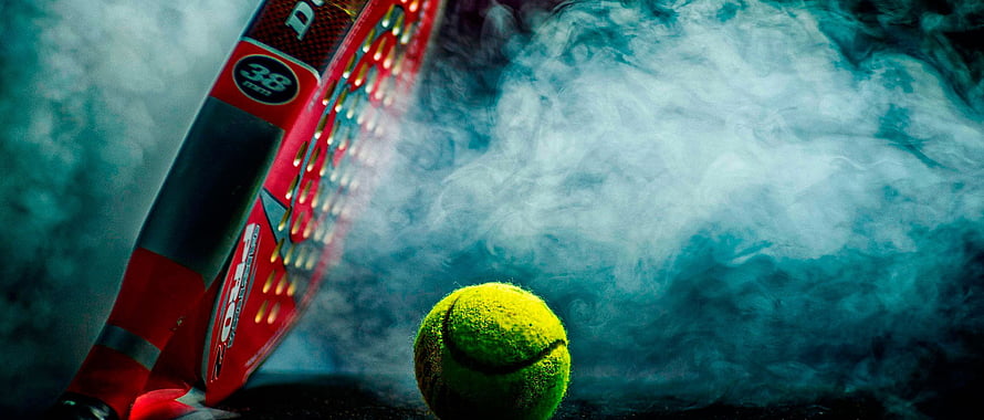 Dramatic Padel Racket and Ball in Swirling Smoke with Moody Teal Lighting HD wallpaper