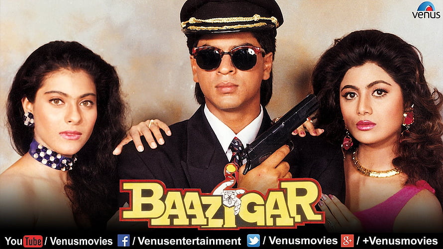 Baazigar 1993 Bollywood Movie Poster Featuring Shah Rukh Khan, Kajol, and Shilpa Shetty HD wallpaper