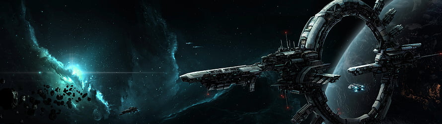 Massive Star Wars Space Station and Cruiser in Deep Space with Nebula and Planet HD wallpaper