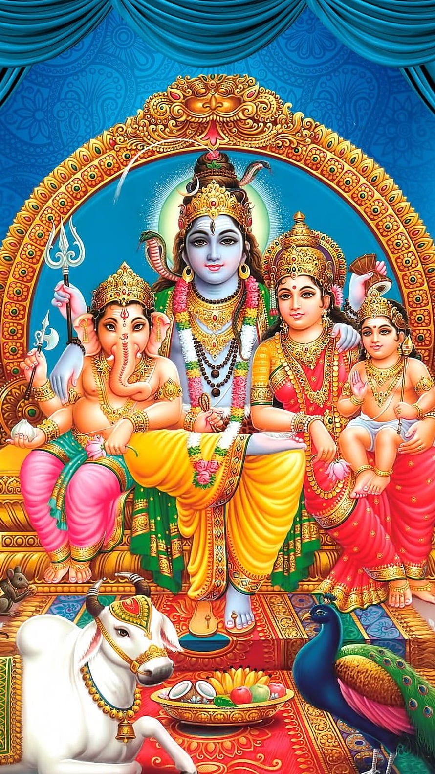 Lord Shiva Family Portrait with Ganesha, Parvati, and Kartikeya on Divine Throne HD phone wallpaper