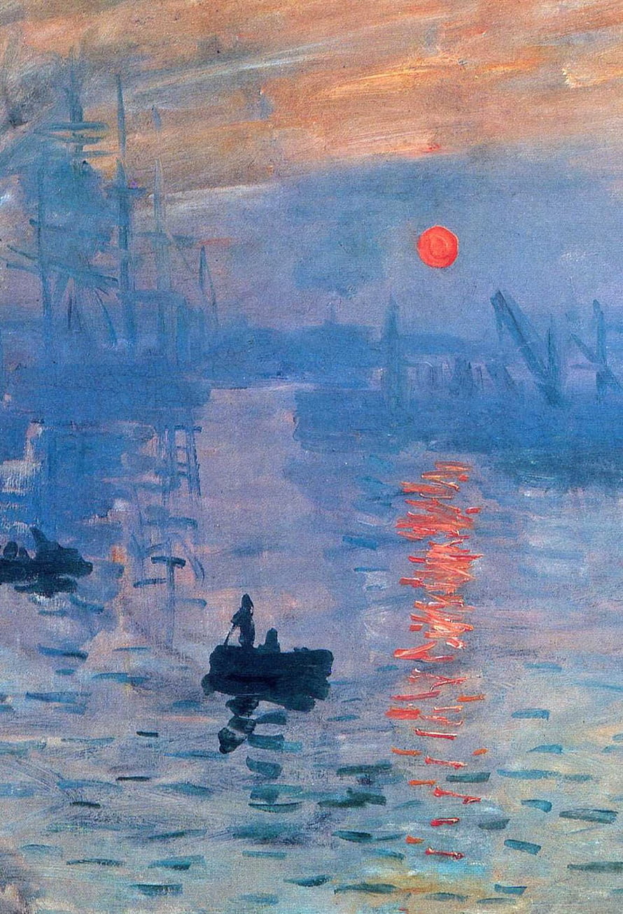Claude Monet Impression Sunrise Oil Painting of a Harbor at Dawn with a Red Sun HD phone wallpaper