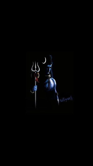 Lord Shiva Dark Mahadev Digital Art with Trishul and Crescent Moon HD phone wallpaper