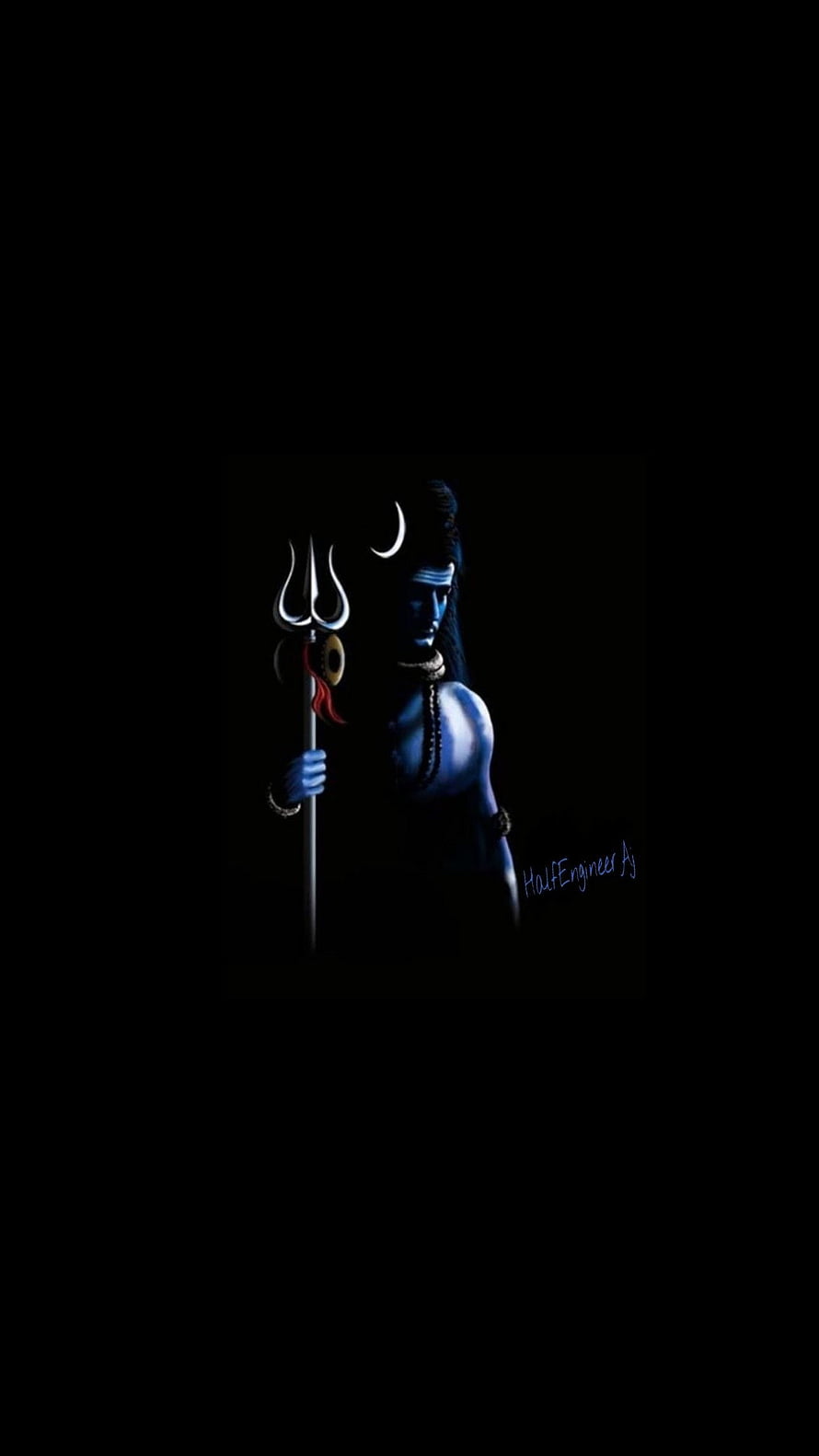 Lord Shiva Digital Art with Trishul and Crescent Moon on Black Background HD phone wallpaper