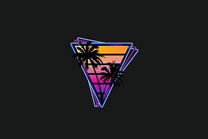 Retro Vaporwave Triangle with Neon Palm Trees and Sunset Gradient on Dark Background HD wallpaper