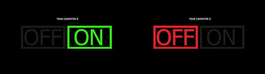 Minimalist Computer Power Status Graphic with Green On and Red Off Indicators on Black Background HD wallpaper