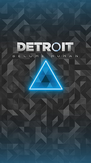 Detroit Become Human Neon Triangle Logo on Dark Geometric Background HD phone wallpaper