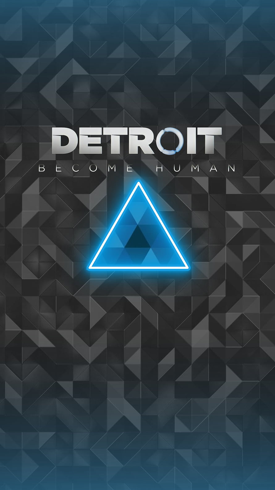 Detroit Become Human Neon Triangle Logo on Dark Geometric Background HD phone wallpaper