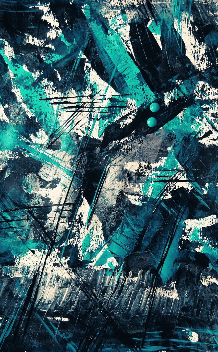 Abstract Expressionist Canvas with Turquoise and Black Brushstrokes HD phone wallpaper