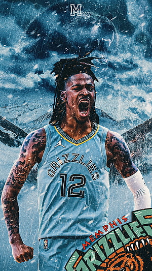 Ja Morant Memphis Grizzlies Number 12 Jersey Dramatic Snowy Mountain Background HD phone wallpaper