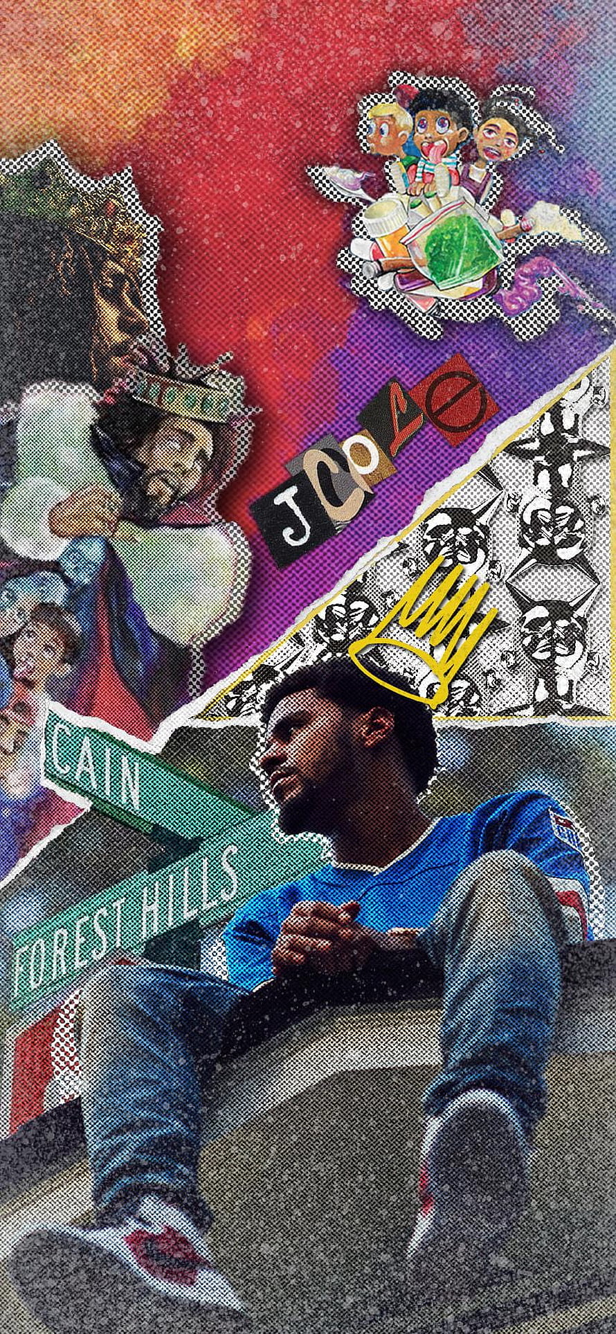 J. Cole Collage Artwork Featuring Street Signs and Vintage Illustrations HD phone wallpaper