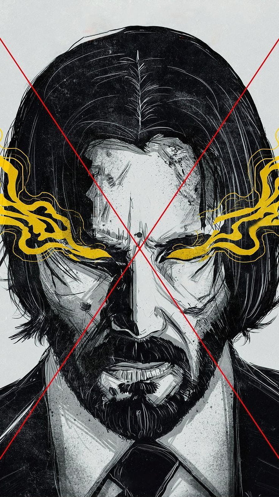 John Wick Stylized Portrait with Golden Smoke and Red Cross Overlay HD phone wallpaper