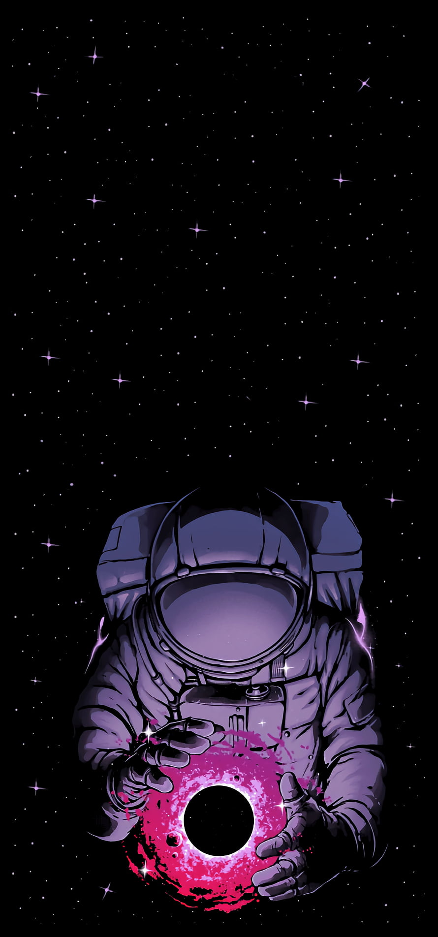 Astronaut Holding a Glowing Black Hole in Deep Space HD phone wallpaper