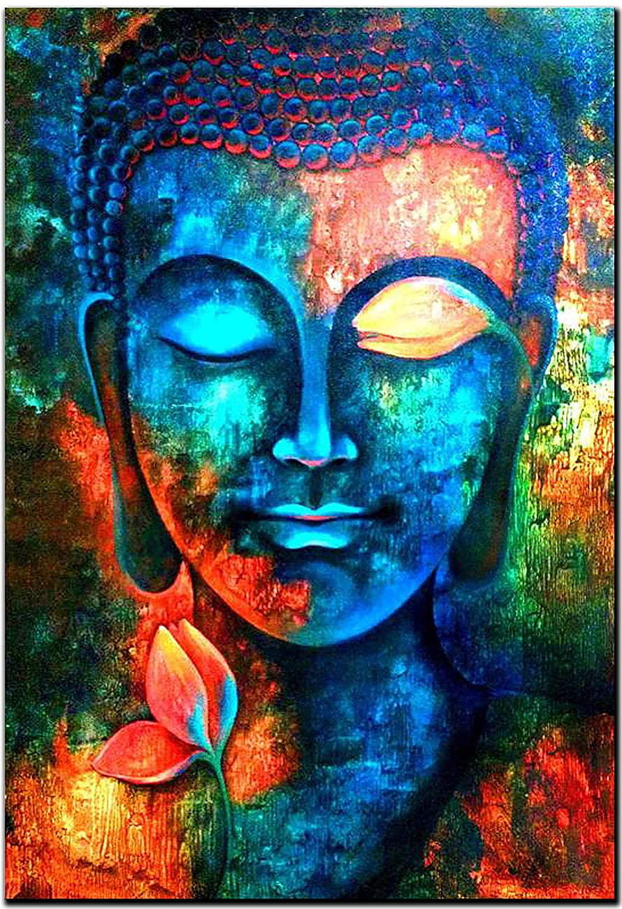 Vibrant Abstract Buddha Face Painting with Lotus Flower and Psychedelic Color Palette HD phone wallpaper