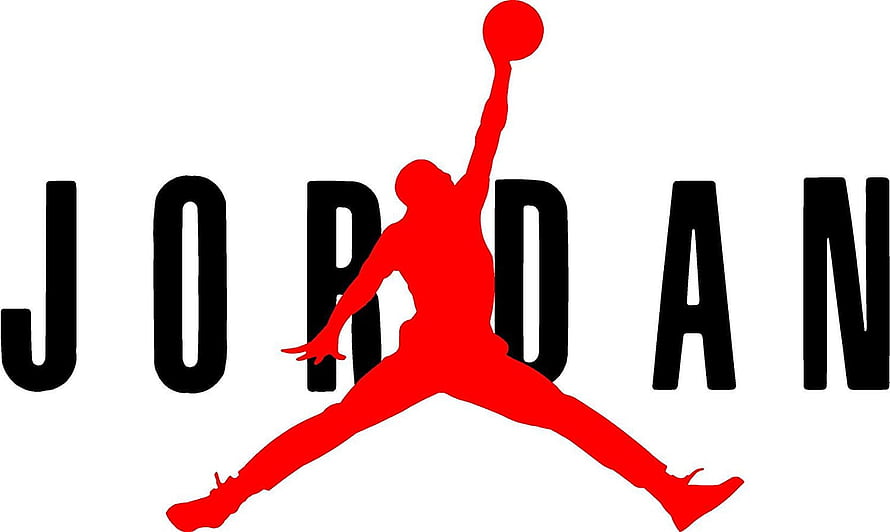 Air Jordan Jumpman Logo in Red Silhouette with Bold Black Text on White Background HD wallpaper